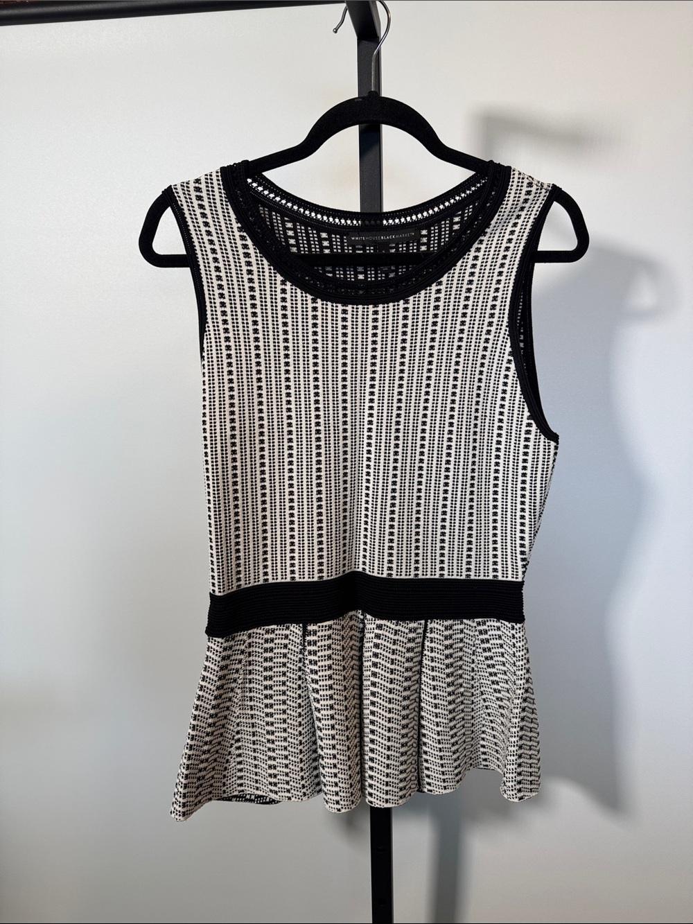 WHBM Black & White Knit Peplum Sleeveless top
